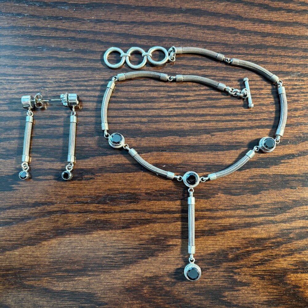 Sterling silver necklace + earrings